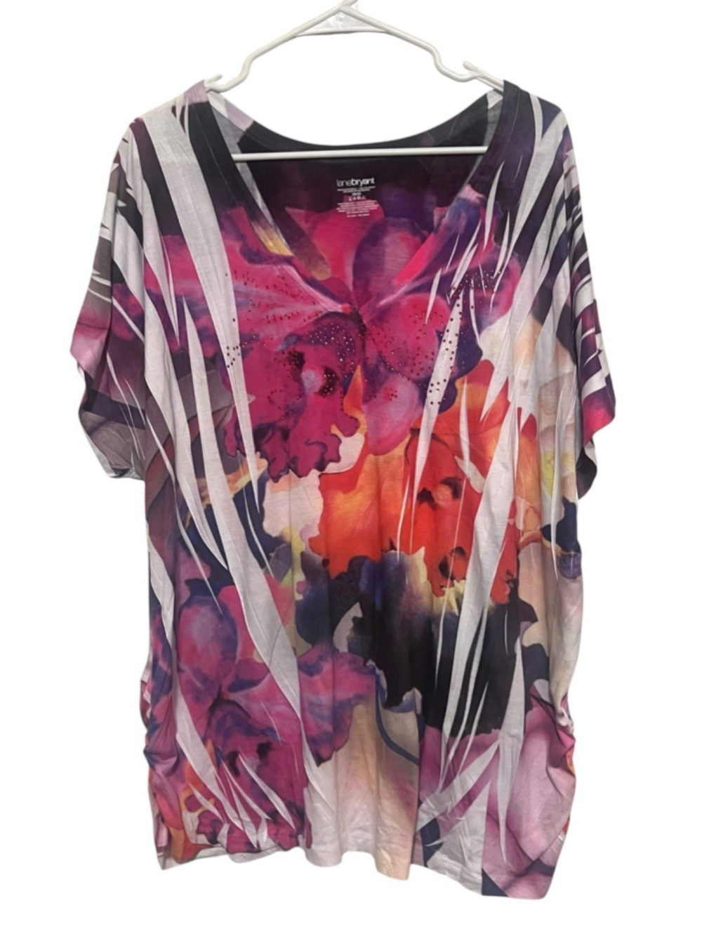 Lane Bryant Floral Tropical Top Women's 26/28 3X 4X Vibrant Embellished Tunic